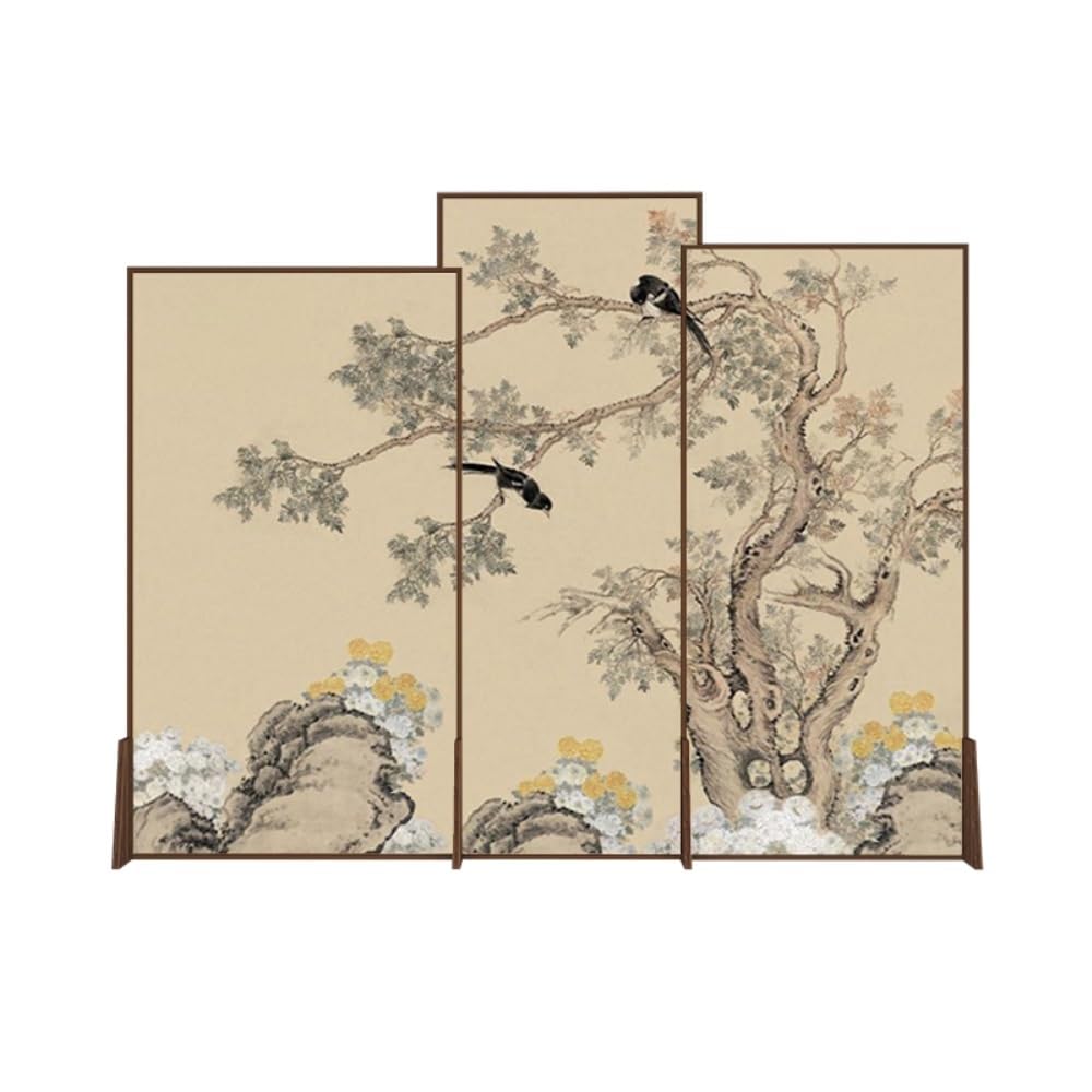 Privacy Screen Retro Chinese Screen Partition Home Living Room Decoration Background Wall Tea Block Flower and Bird Seat Room Divider