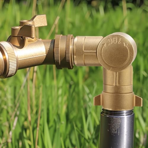 Image of MEASUREMAN RV 180-Degree Rotating Brass Hose Elbow Connector, 3 /4'' GHT Female & 3 /4'' GHT Male Thread, RV Drinking Water and Garden Hose Adapter, Easy Grip Design