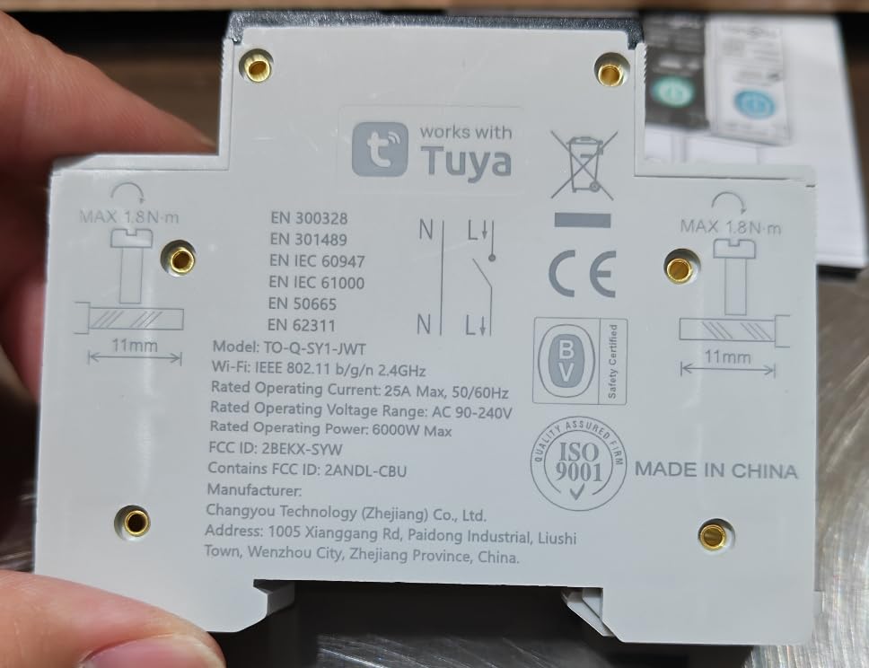 DIY 1P+N Smart Wi-Fi Switch, Work with Alexa and Google Assistant for Voice Control, 25A with Energy Monitor, Smart Life/Tuya APP Remote Control, Timer Functions, DIN Rail Mounted,FCC Certified - Image 7