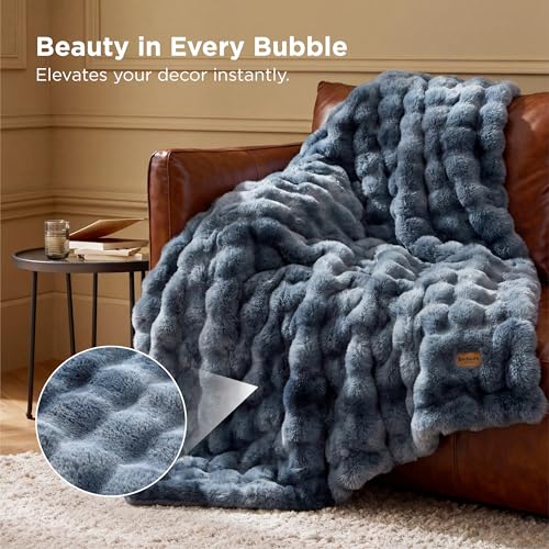 Image of Bedsure GentleSoft Fluffy Fuzzy Twin Blanket, Soft Cozy Fleece Faux Fur Blanket, Pink Decorations Coloring Couch Cover, Thick Warm Plush Women Men Birthday Gifts, Tie-dye Blue