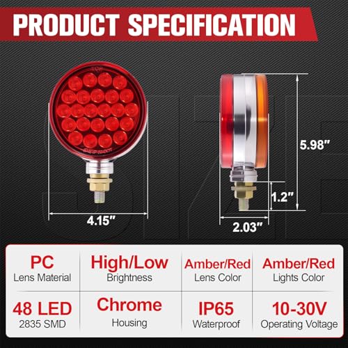 Image of 2PCS 48 LEDs Round Double Face Fender Turn Signal Lights (Red+Amber(Red+Amber Lens))