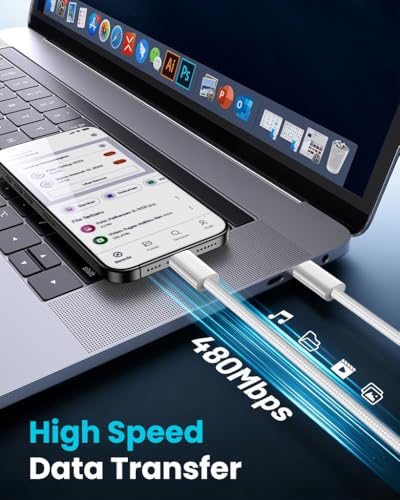 Image of Verilux PD 240W Type C Cable Fast Charging, 6.6Ft /2M Nylon Braided C Type Charger Cable with 480Mbps Data Transfer, Compatible with iPhone 17 /16 /15, Galaxy S26 /S25 /S24, MacBook, iPad