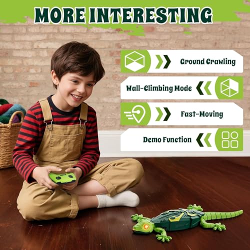 Image of Famello Remote Control Robot Lizard | 360 Rotation, Low Noise, LED Lights | Fun Wall Crawler Prank Toy for Kids Ages 4+