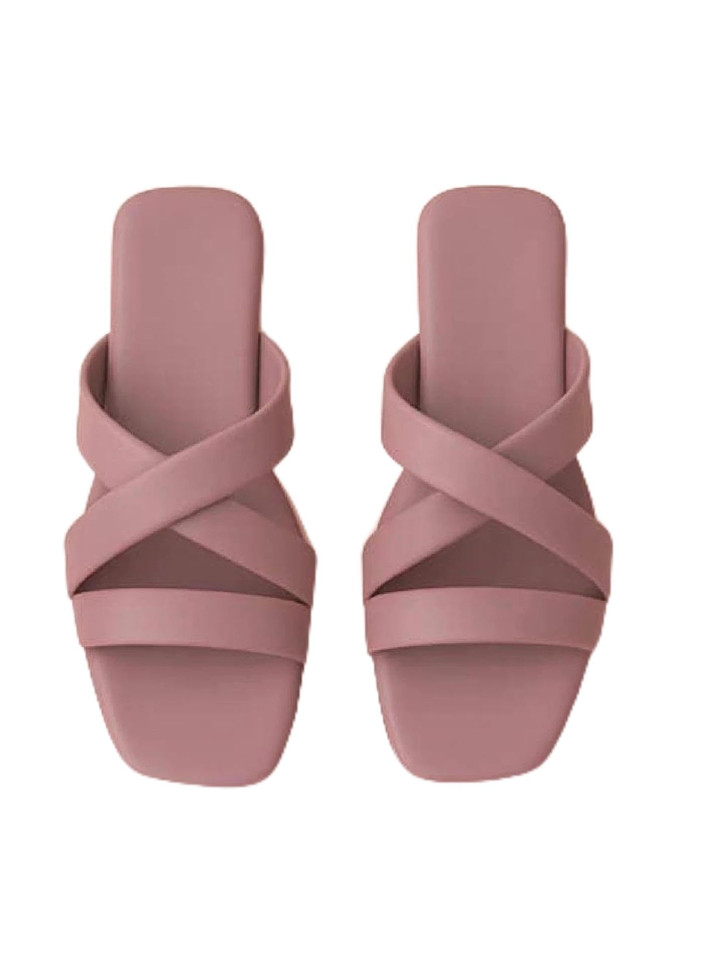 Women's Crossover Strap Slide Sandals, Square Toe-picture-14