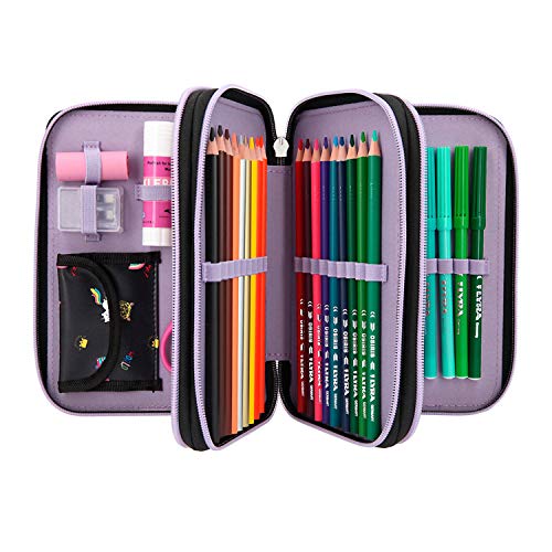 Depesche 11211 TOPModel - Gevuld 3-vaks etui in Girlz Club Design, zwarte etui ca. 7,5 x 13 x 20 cm groot, met vilt- en… - Afbeelding 4