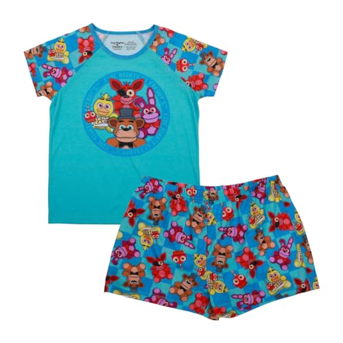 Bioworld Five Nights At Freddy's Character Print Youth Girl's Raglan T-shirt & Lounge Shorts Sleep Set
