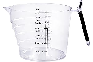 Favia 4 Cup Plastic Measuring Cup with Insulated Silicone Handle and V-Shaped Spout