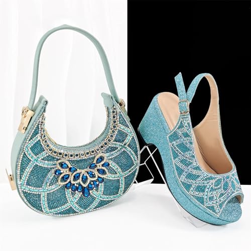 Women Shoes and Bag Set Blue Nigerian Wedding Shoe and Bag Set High Heels and Matching Handbag2