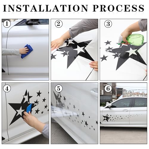 Image of TOMALL 1 Pair 62.6'' Stars Graphics Vinyl Decals for Car Body Door Sides Universal Waterproof Stars Stickers Decoration for Vehicles SUV Truck Off-Road Home Wall (Black)