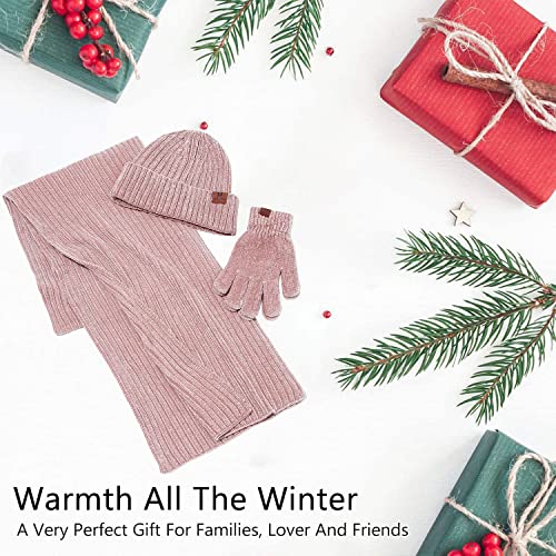 Womens Winter Knit Warm Hat Beanie+Long Scarf+Touch Screen Gloves Set Skull Caps Neck Scarves For Women Men #TOP5