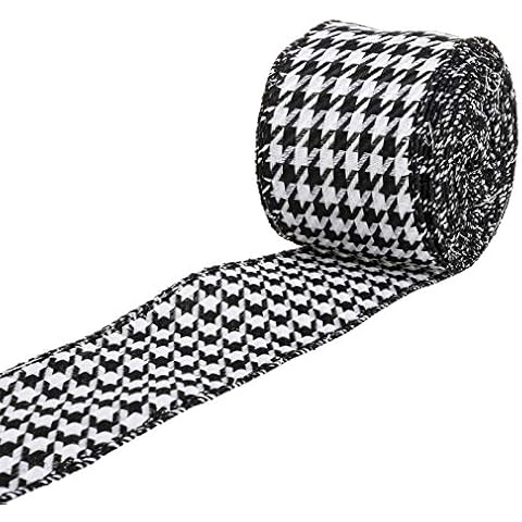 ATRBB Black and White Houndstooth Wired Edge Ribbon, 2 1/2 Inches by 10 Yards (Black White) Cover