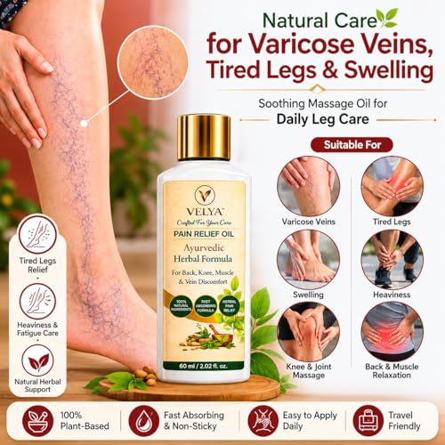 Image of Pain Relief Oil for Tired Legs & Swelling | Lab tested Natural Circulation Support for Varicose Veins & Tired Legs, Reduces Heaviness & Fatigue | Fast Absorbing, Non-Sticky, Plant-Based Massage Oil 60ML( Pack of 2)