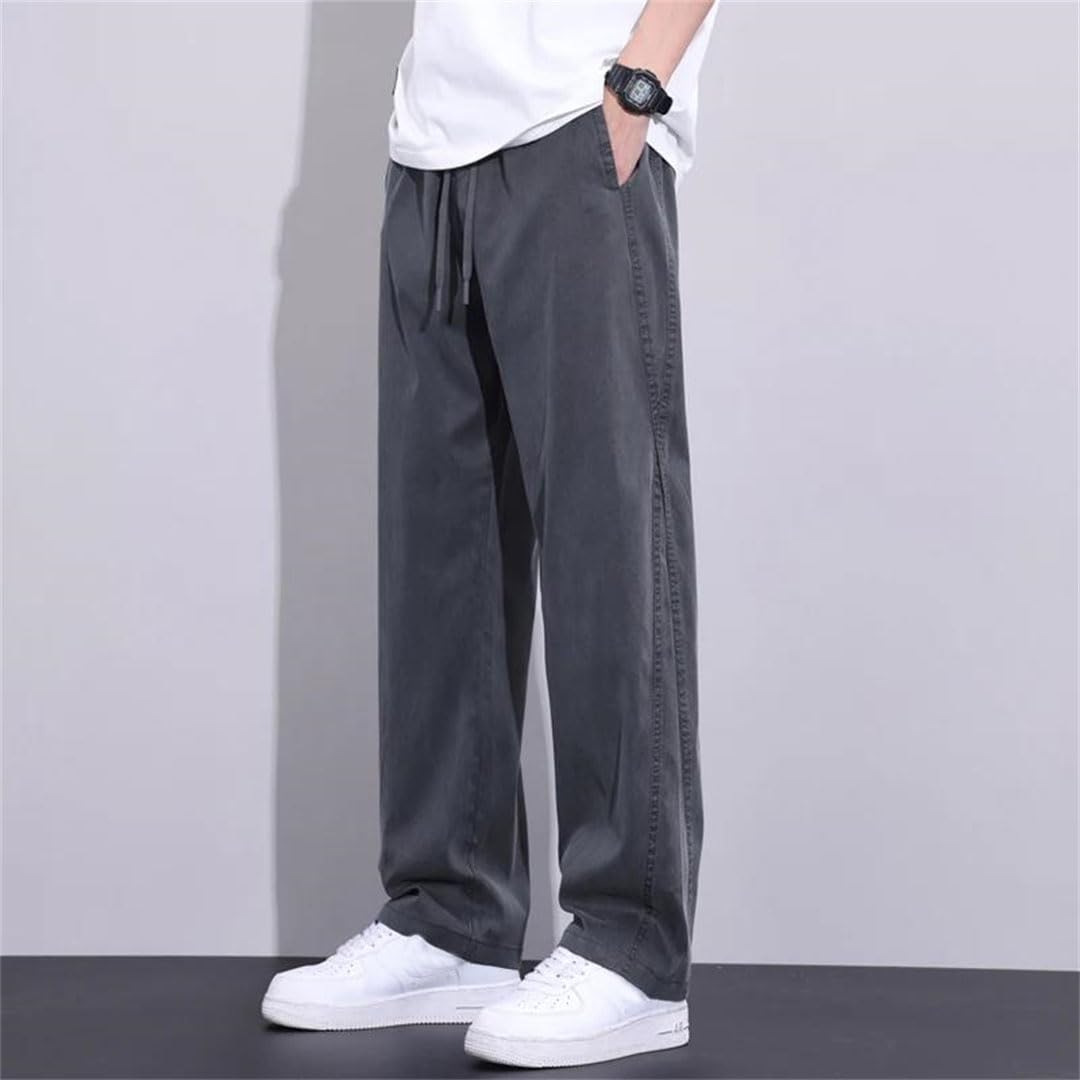 Pantaloni vintage da uomo in tessuto Lyocell traspirante pantaloni elastici in vita dritti larghi pantaloni larghi