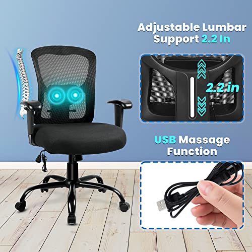 Bigroof Office Chair, Big And Tall Rolling Swivel Chair Ergonomic Mesh Computer Chair 400Lbs With Adjustable Lumbar Support Arms High Back Wide Seat Task Executive Chair For Heavy People #TOP5
