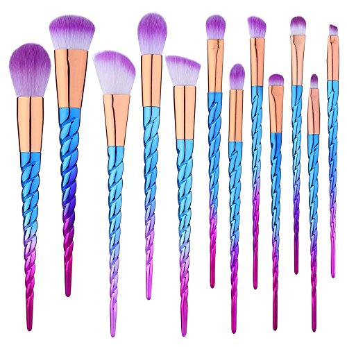 12 PCS Makeup Brush Set Professional Colorful Unicorn Cosmetics Foundation Blending Blush Eyeliner Face Powder Brush Premium Makeup Brushes Kit Synthetic Bristles