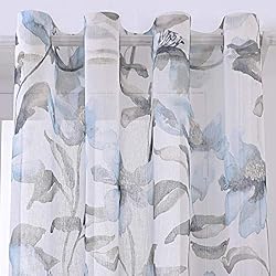 Cortinas Estampadas Dormitorio PimpamTex–Visillo Estampado Traslúcido para Habitación,Dormitorio y Salón,Cortina Estampada con Ollaos,Diseños Originales y Elegantes,1 Ud,Visillo Moderno y Decorativo(140 x 260 cm, Silvestre celeste)