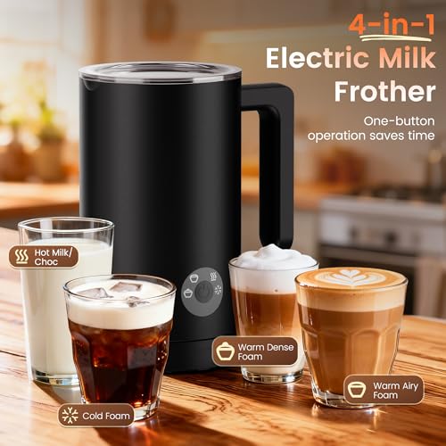 Image of 4-in-1 Electric Milk Frother & Steamer - Automatic Frother Machine, Barista-Style Hot & Cold Foam for Lattes, Cappuccinos, Iced Coffee, Quiet, One-Touch, Easy to Clean