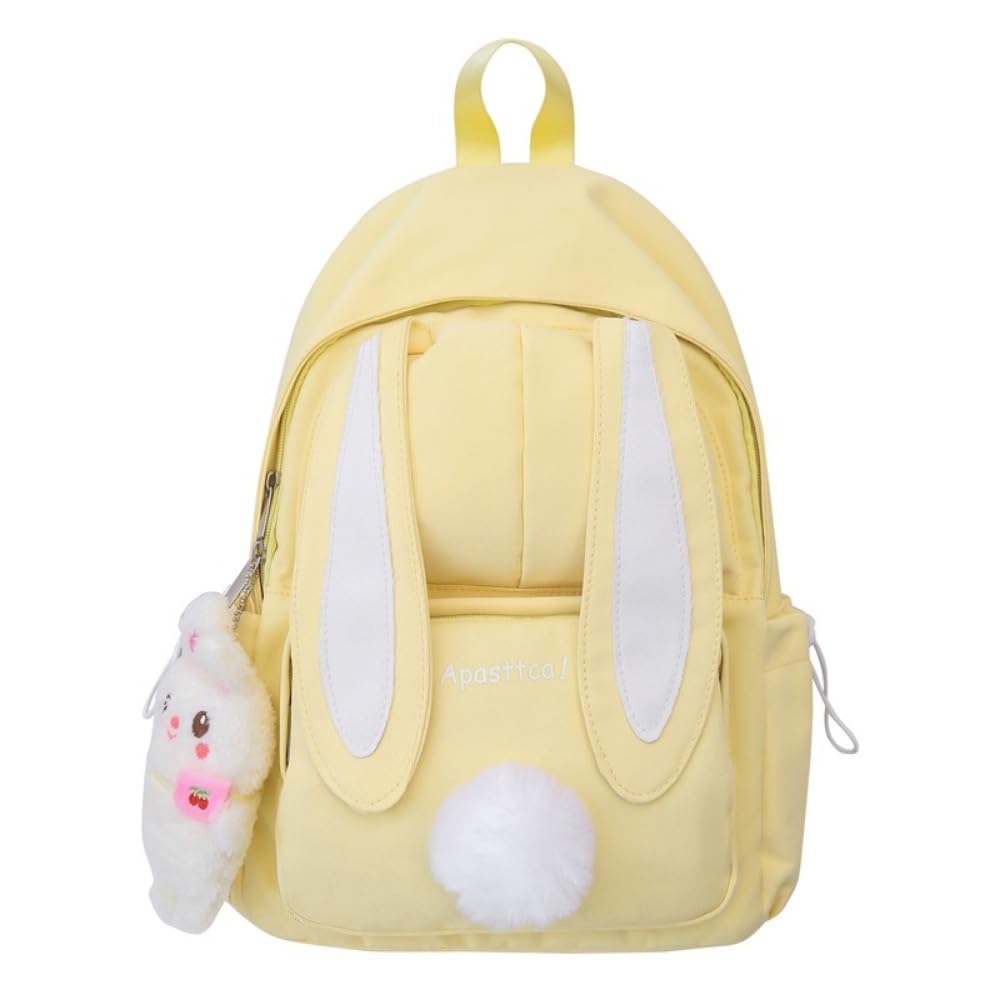SUFUZEGA Kawaii Bunny Ear Backpack for Girls Teen Women School Daypack for Travel Bookbag with Cute Pendant (Yellow)