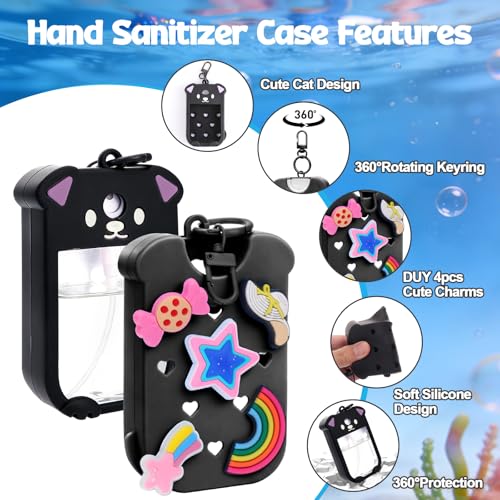 Image of Mity rain Hand Sanitizer Spray Case Compatible With Touchland, Cute Silicone Hand Sanitizer Holder Keychain with 4 Charms, Portable Refillable Sanitizer Accessory, Gift for Women And Teens
