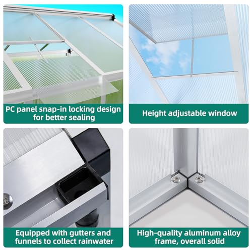 Garvee 8x12 FT Greenhouse - Aluminum Greenhouses for Outdoors, Large Polycarbonate Greenhouse with Roof Vent, Heavy Duty Walk-in Green Houses for Outside Garden, Backyard, Patio, Lawn, Easy Assembly