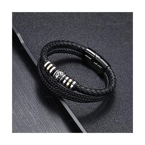 To My Son/To My Grandson Bracelet- "I Will Always Be With You" Braided Leather Bracelet for Men Boys, Stainless Steel Inspirational Wristband, Handmade Mens Braided Leather Bracelet Bangle Wristband (Grandson, Stainless Steel) - Image 6