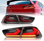 Archaic LED Tail lights Assembly for Mitsubishi Lancer EVO X(GSR) 2008-2020, w/Sequential Turn Signal Taillights, Full Led Rear Lamp w/Start Up Animation,Driver & Passenger Sides, Smoked