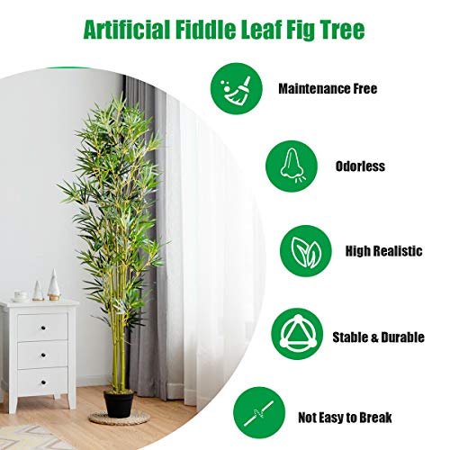 image for Goplus Fake Bamboo Tree Artificial Greenery Plants in Nursery Pot Deco