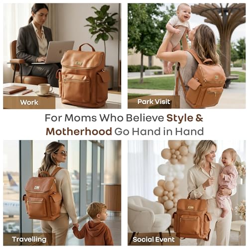 Image of R for Rabbit Caramello Bold Neo Diaper Bag for Moms, Vegan Leather Baby Bag with Insulated Bottle Pockets, Multi-Compartment Maternity Backpack, Stylish Travel Bag Upto 39 Litre Capacity (Tan Brown)