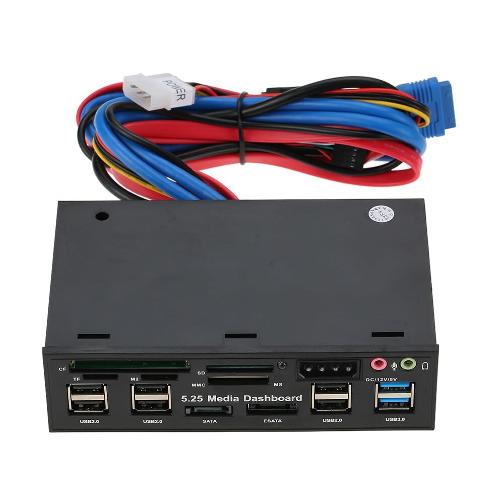 Hub USB 3.0 multifonction eSATA Port SATA Lecteur de carte interne PC Tableau de bord Panneau avant Audio pour cartes mémoire SD MS CF TF M2 MMC Compatible avec baie de 5,25"