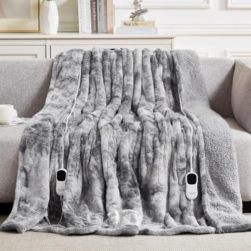Image of Homemate Electric Heated Heating Blanket King Size 100 inchx90 inch Dual Control | ETL Certified 2 /4 /6 /8H Auto-Off 10 Heat Level Overheat Protection Machine Washable FauxFur Sherpa,Cold Room Cold Sleeper Gift