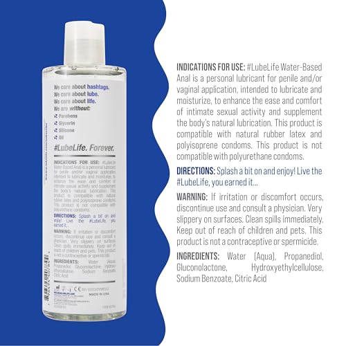 Image of LUBELIFE Water-Based Anal Lube for Men, Women & Couples - Personal Lubricant Safe for Ingestion, Toy & Condom Compatible, Water Based Lubricant Gel for Privacy & Intimacy (12 Fl Oz)