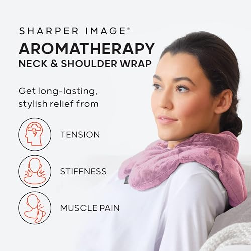 Image of Sharper Image Heated Neck & Shoulder Wrap - Microwavable Warm & Cooling Plush Pad, Scented Aromatherapy (100% Natural Lavender & Herb Spa Blend), Pain Tension Headache Relief Therapy, Gift for Women