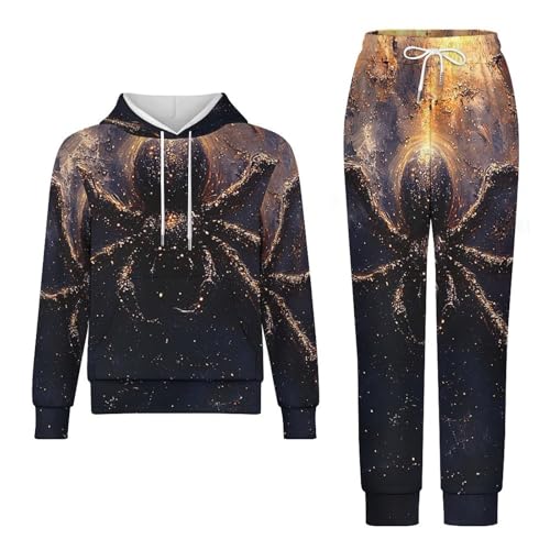 Boy's Girl's 2 Piece Outfits Graphic Sweatshirt Kid Long Sleeve Hoodie Set, Dark Spider Galaxy Universe4