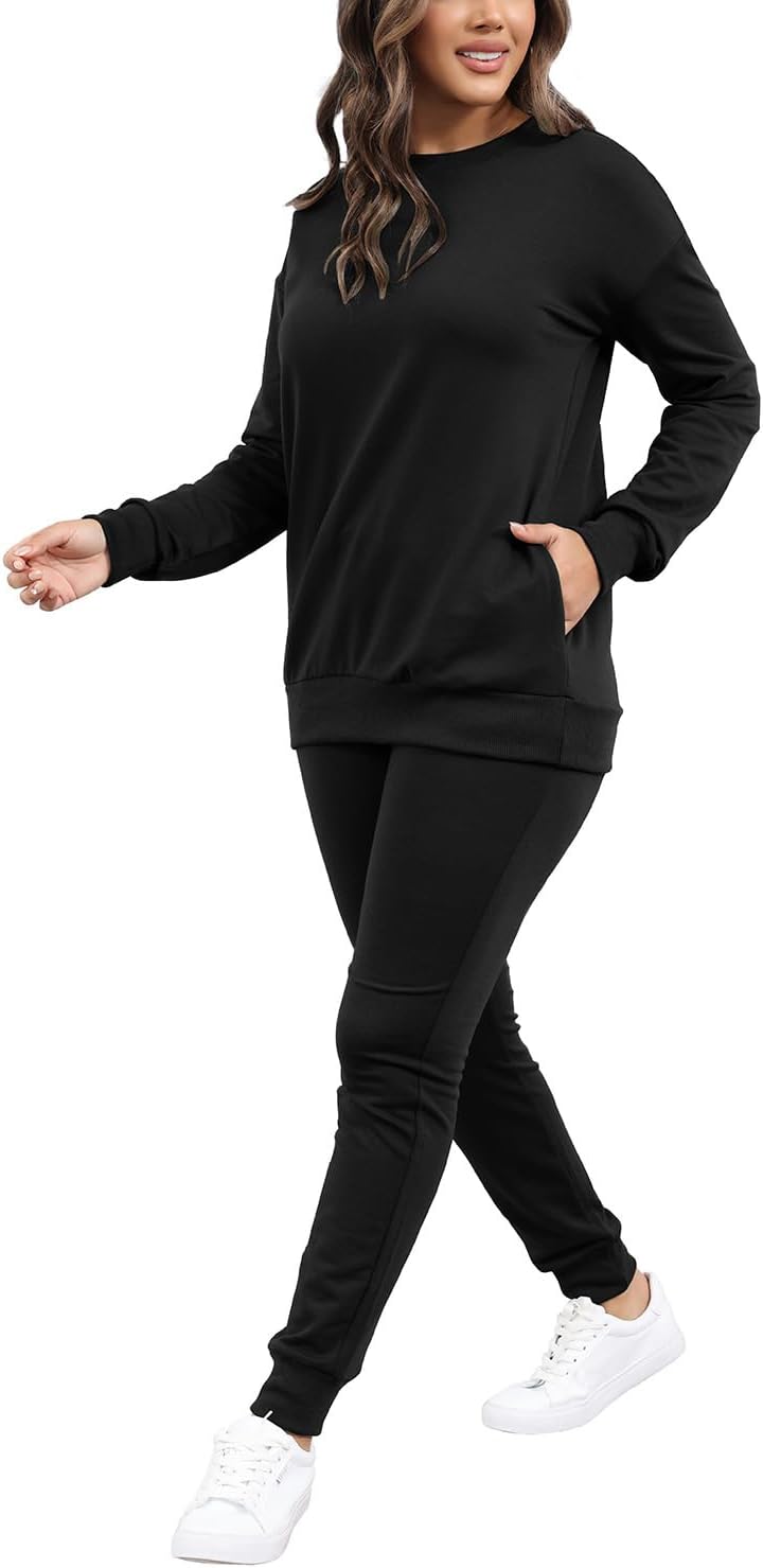 HBQ Two Piece Outfits For Women Casual Long Sleeve Sweatsuits Jogger Tracksuits Lounge Sets With Pockets - Image 5