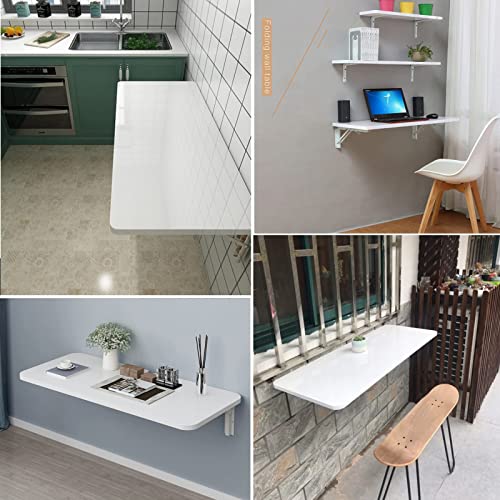 Table murale en bois rabattable gain de place blanche 90cm - 4