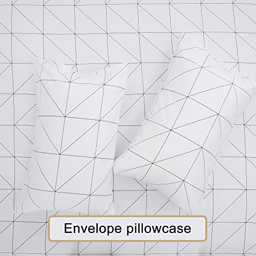 Image of Best Season Bed Sheet Set 4 Pieces -Full Size-Soft Durable Microfiber Bedding Sheet Set,Deep Pocket,Stain,Fade & Wrinkle Resistant(Geometric White)
