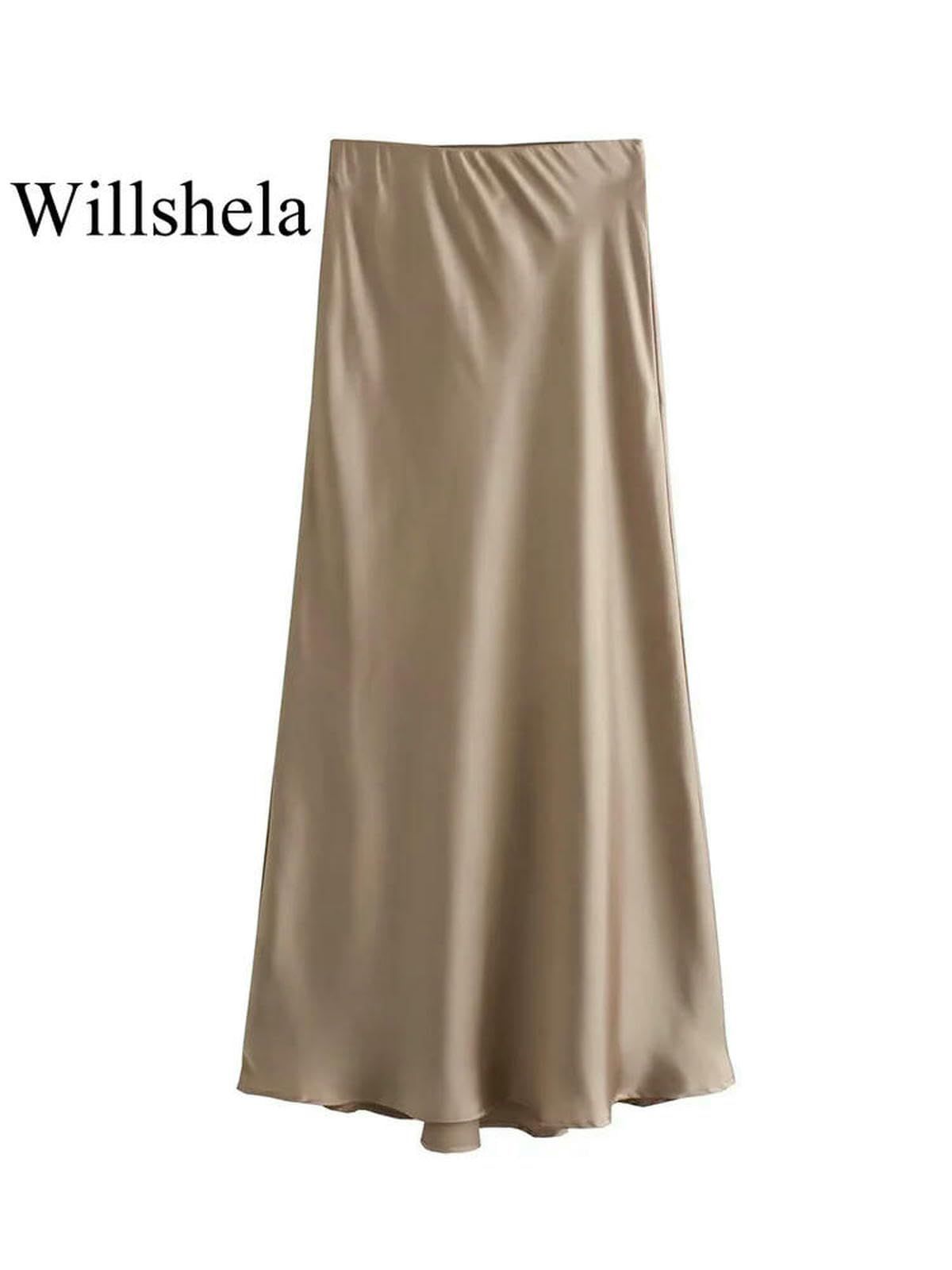 Gonna Lunga Nero Raso Donna Alta Vita Gonne Lunghe Elegante per Le Donne Moda Estate Midi Ufficio Donne-Pink-m