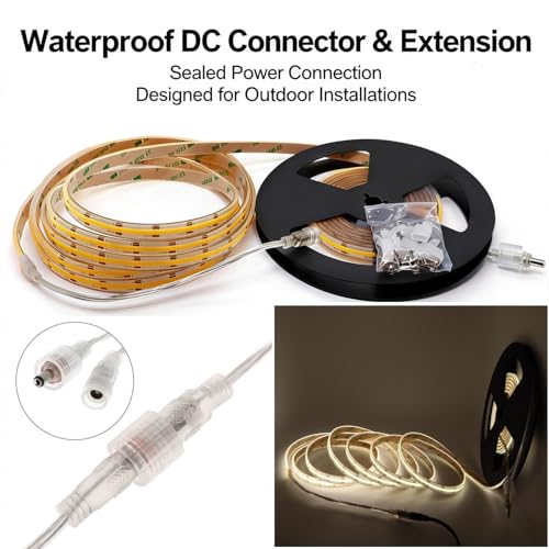 Tira LED COB impermeable IP68 16.4 pies 12V 480 LEDs/m blanco frío miniatura 5