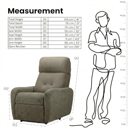 Image of EVA Manual Recliner Chair with Adjustable Headrest | Brown Boucle Fabric Upholstery | Ergonomic Single Seater Recliner for Living Room & Home Theater | 18 Months Warranty
