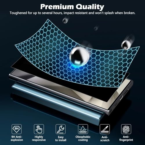 Image of SHILD Premium Privacy Tempered Glass Screen Protector for Samsung S24 Ultra (6.8 Inch, Pack of 1) Edge to Edge Coverage Anti-Spy /Anti-Peeping 9H Hardness Screen Guard with Installation Kit