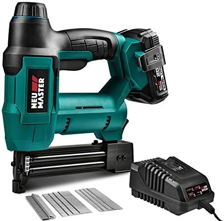 Cordless Brad Nailer, NEU MASTER NTC0023 Rechargeable Nail Gun/Staple Gun for Upholstery, Carpentry and Woodworking Projects, Including 20V Max. 2.0Ah Li-ion Battery and Charger
