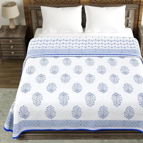 Image of BLOCKS OF INDIA 100% Cotton Dohar King Size Reversible Hand Block Printed Malmal Summer Dohar /Blanket (Color 8)