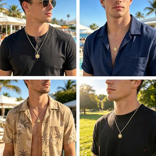 Image of GINAZL Sun Necklace for Men Mens Necklaces Anniversary Birsthday Gifts for Men Him Boyfriends Summer Surfer Pendant Necklaces