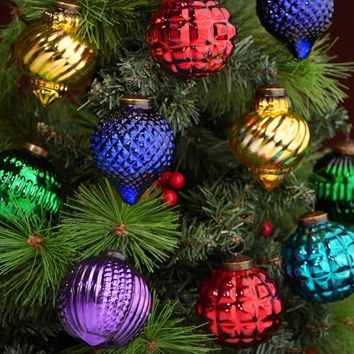 Image of IndianShelf 6 Colourful Christmas Balls Ornaments- Glass Christmas Ornaments- Multicolor Glass Tree Balls- Large Christmas Ornaments- Vintage Ball Ornaments for Christmas Tree