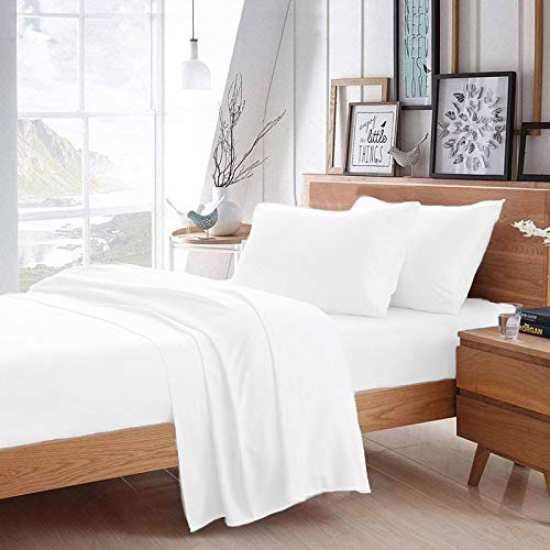 Indian Kingdom Hotel Collection Bedsheet 100% Cotton 400-TC Soft White 4-Piece Bedsheet (Fitted+Flat+2 Pillow Cases (18x28)) for Queen Size Bed