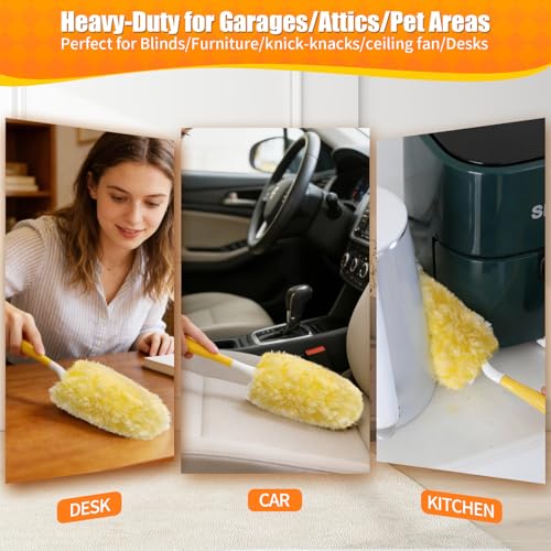 Image of 30 Count 360 Heavy Duty Duster Refills, Compatible with Swiffer Duster, Includes 1 Short Handle & 1 3 ft Extendable Handle, 4X Microfiber Cleaning Dusters, Disposable Unscented