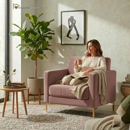 Image of 1 Seater Velum Fabric Sofa Set for Living Room, Modern Design with High Density Foam, Solid Wood Frame, Ergonomic Comfortable Seating for Home & Office (Baby Pink, 1 Seater) | Soft foam comfort