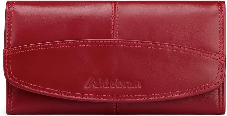Women's Wallet RFID Protected Genuine Leather Long Full Flap Design Cherry Red