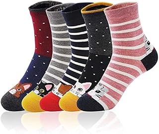 LOFIR Women Cute Animal Socks Ladies Funky Cartoon Dog Cat Socks Girls Funny Kawaii Socks Novelty Crew Cotton Socks Christmas Gift, Size 4-9, 5 Pairs
