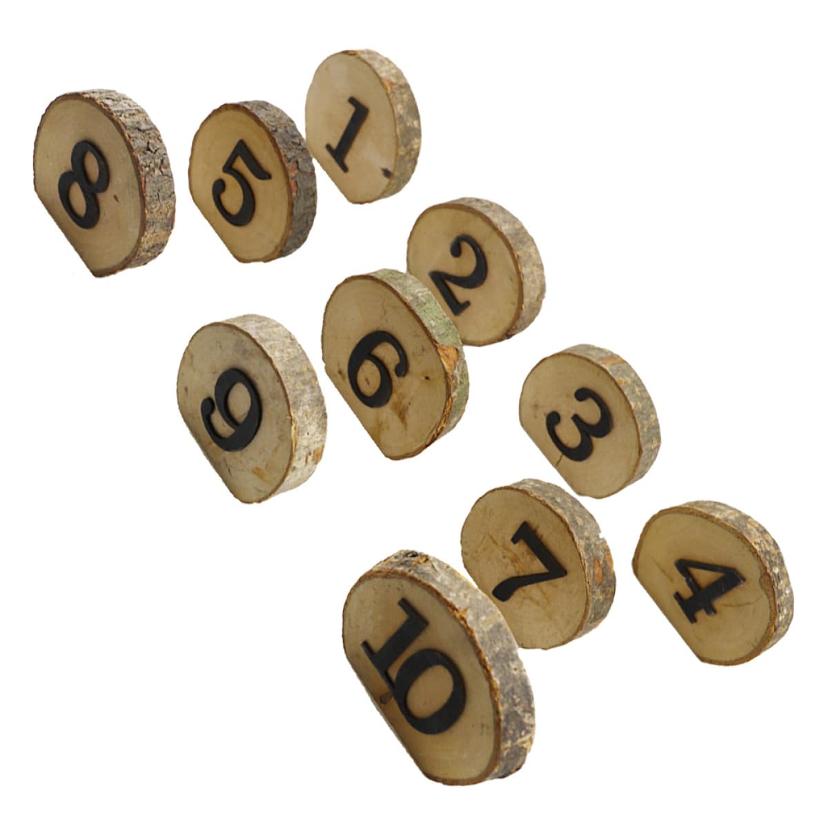 Lot de 10 Numéros de Table Rustiques pour Mariage 1 à 10 en Bois Naturel Écorce, Décoration Champêtre pour Réception et Banquet, Marque-places Authentiques en Bois Massif